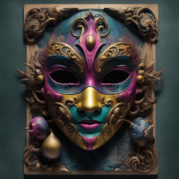 masker op houten muureen masker met een gouden vleugels afbeelding van hoge kwaliteit