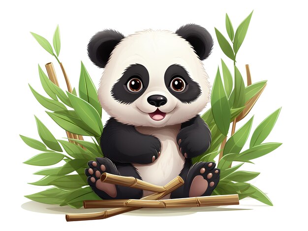 Маскот панды Симпатичная векторная панда с бамбуком