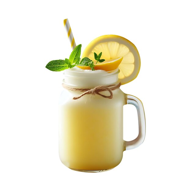 Mason jar of Lemon smoothie isolated on transparent background Clipping path ided