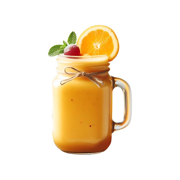 Mason jar of Orange smoothie isolated on white background with clipping path