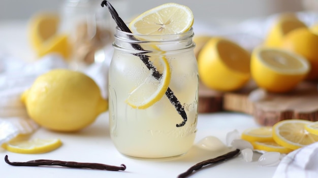 Mason pot gevuld met limonade op tafel