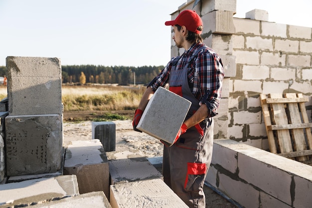 Foto massone che lavora sul cantiere