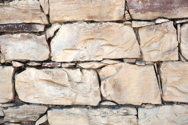 Masonry walls of natural sand color stone texture closeup\
construction and mining background