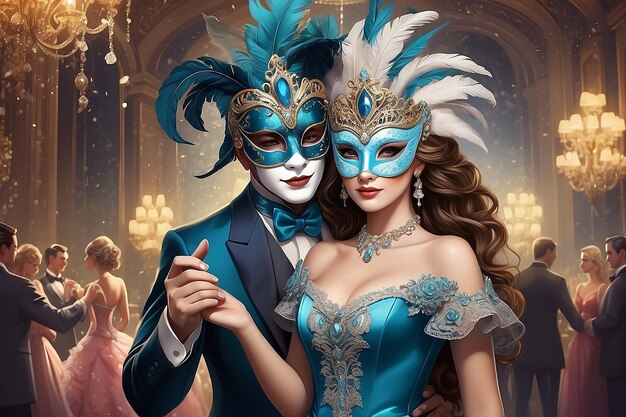 Masquerade Elegance New Years Ball with Masks and Costumes