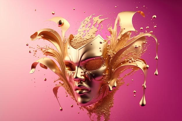 Foto masquerade maschera di carnevale dorata e magenta con spruzzi di scintille