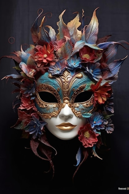 Masquerade mask with peacock feathers AI Generated
