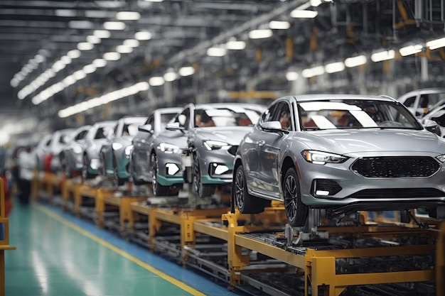 Mass production assembly line of cars