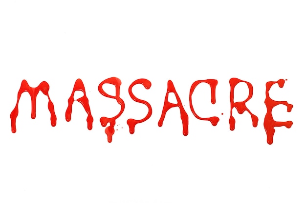 Massacre text letters stain drops letters isolated on a white
background.