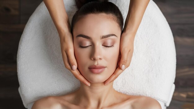 Massage on the face for young woman in beauty salon