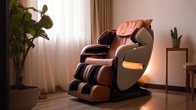 Photo a massage machine chair full body for relaxation and helps to relieve pain and improve blood circulation electric massage chair generative ai