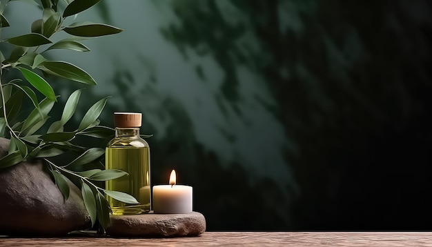 Massage oils on a wooden table