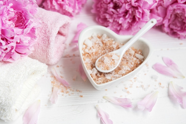 Massage salt and peony flowers