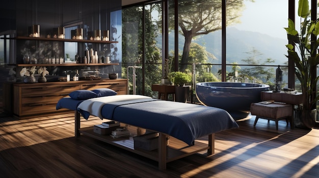 Massage table in modern spa salon