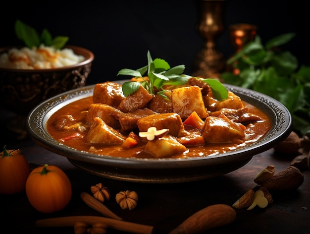 Massaman Curry geserveerd op een bord