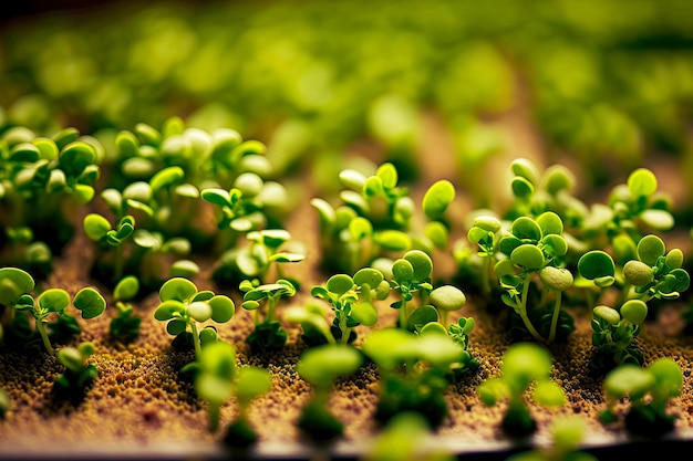 Foto massateelt van microgreens voor gezonde biologische en babyvoeding