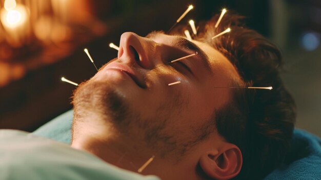 Photo a masseuse performs acupuncture