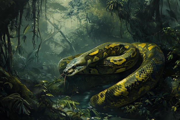 Massive Anaconda snake forest tropical Generate Ai