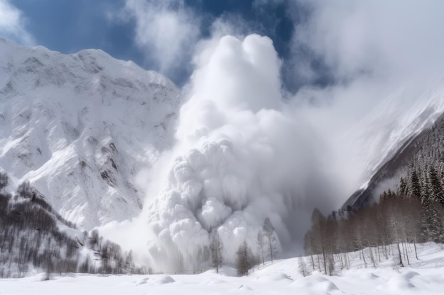 大規模な雪崩の山岳風景 AIを生成