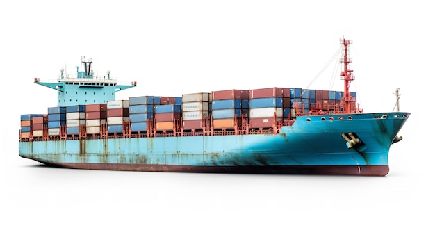 Massive Cargo Ship Navigating Open Sea AI Generated