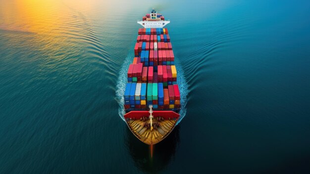 Massive Container Ship Crossing the Vast Ocean