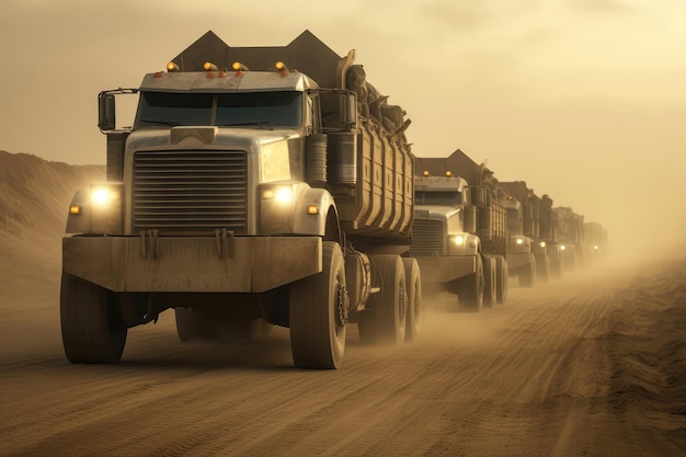 Massive Diamond Trucks Transporting Precious Cargo Along Dusty Roads Generative AI