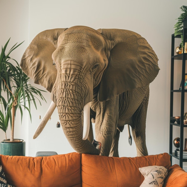 Massive Elephant Standing on Top of a Couch