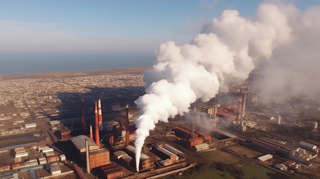 A massive factory emits thick plumes of smoke into the atmosphere leaving a somber reminder of the environmental impact of industrial activities Generated by AI