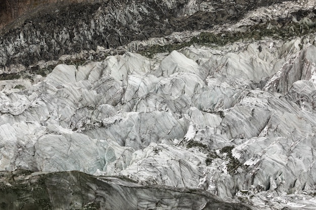 Massive glacier ice field in mountains