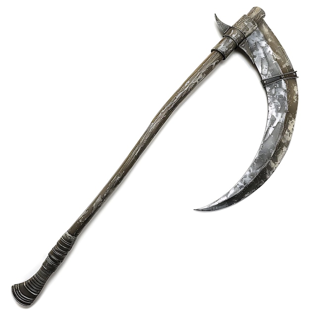 Photo massive hand forged uranium war scythe boasting a heavy desi game asset 3d isolated design concept