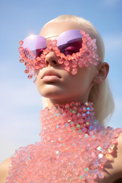 Massive Holographic Colorful Made of Beads Sunglasses Fashion