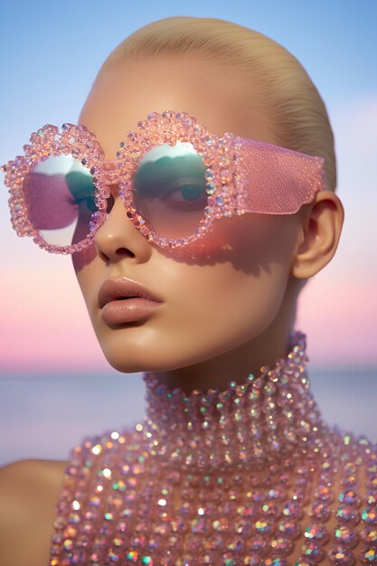 Massive Holographic Colorful Made of Beads Sunglasses Fashion