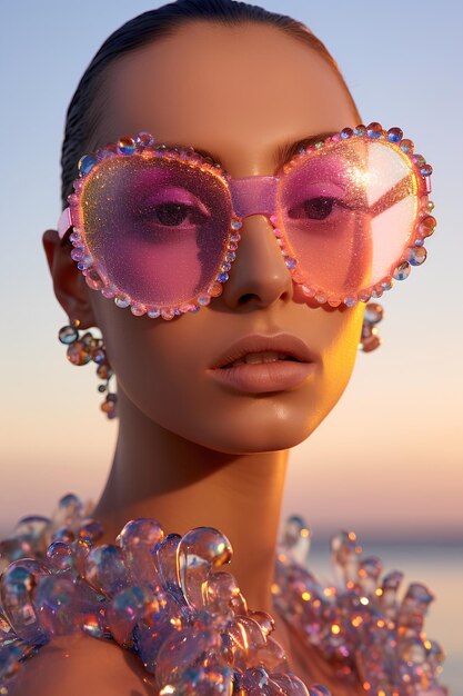 Massive Holographic Colorful Made of Beads Sunglasses Fashion