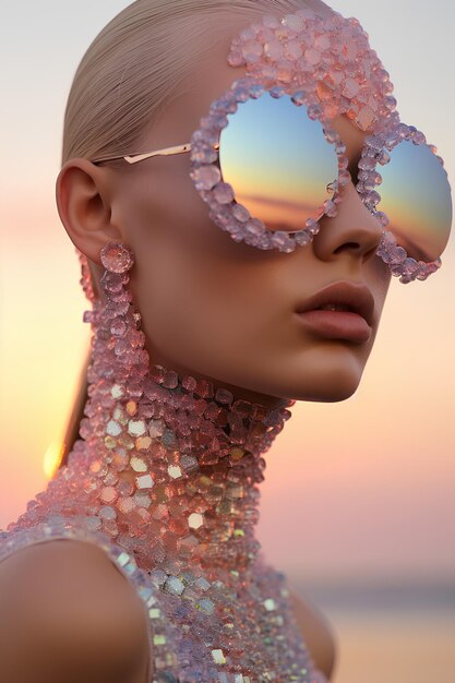 Photo massive holographic colorful made of beads sunglasses fashion