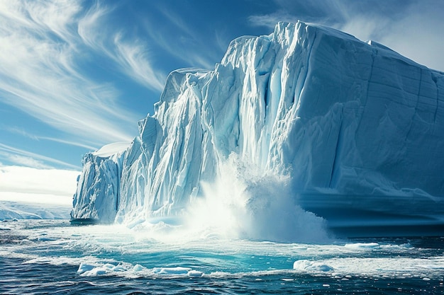 Massive piece of iceberg falling down into water