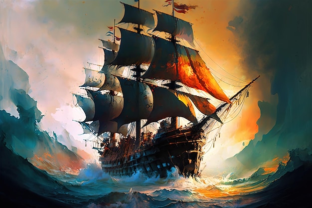 Massive Pirate Ship large splashes large transparent