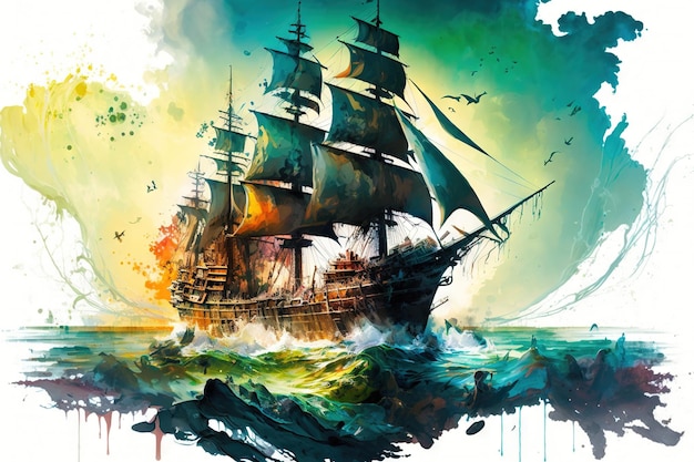 Фото Огромный пиратский корабль большие брызги большие прозрачные
