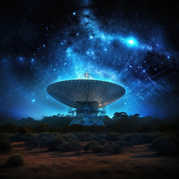 A massive radio telescope dish capturing signals from distant galaxies Generative AI