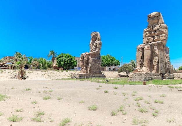 Imponenti statue in pietra del faraone amenhotep iii