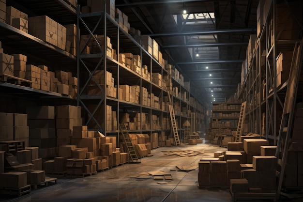 A massive storage facility bursting at the seams with countless boxes Warehouse AI Generated