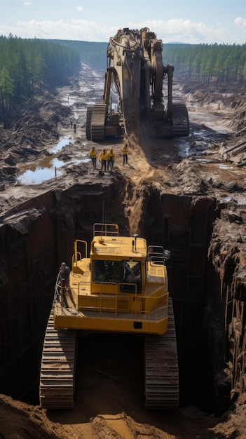 A massive tracked bulldozer dwarfing everything around it Created with Generative AI