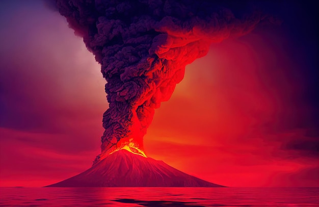 Foto massive volcano eruption un grande vulcano che erutta lava calda e gas nell'atmosfera 3d illustra