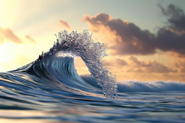 Photo a massive wave with foamy white crests crashes forcefully against jagged rocks in the middle of the vast ocean digitally rendered 3d image of an ocean wave ai generated