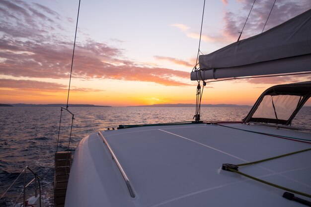 Mast of the yachts on the sunset sky