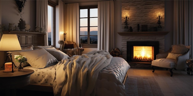 master bedroom cozy with fireplace