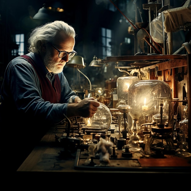 Photo master glassmaker at work with real human fingers