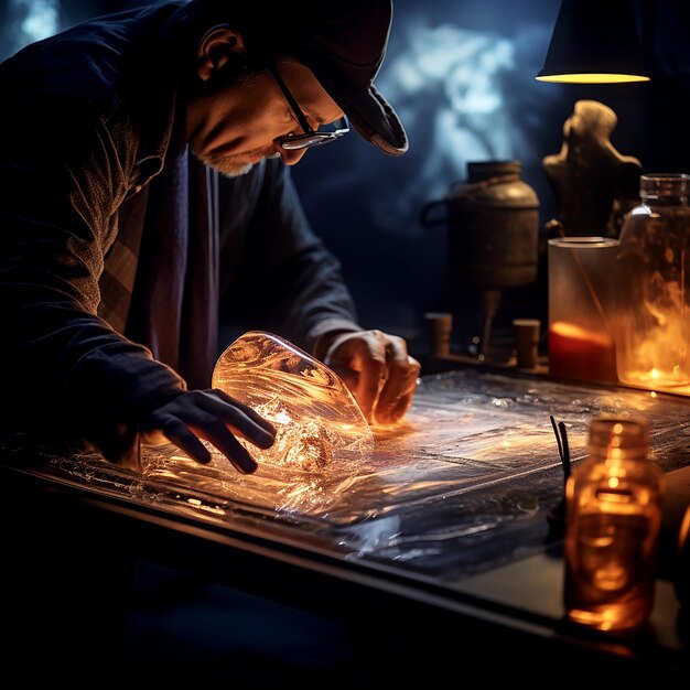Master Glassmaker at Work with Real Human Fingers