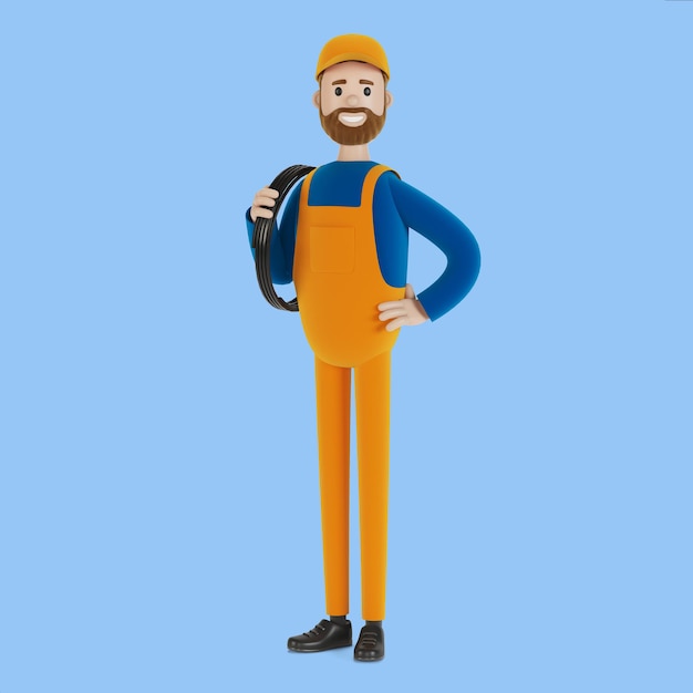 Master for an hour. Builder. 3D illustration in cartoon style.