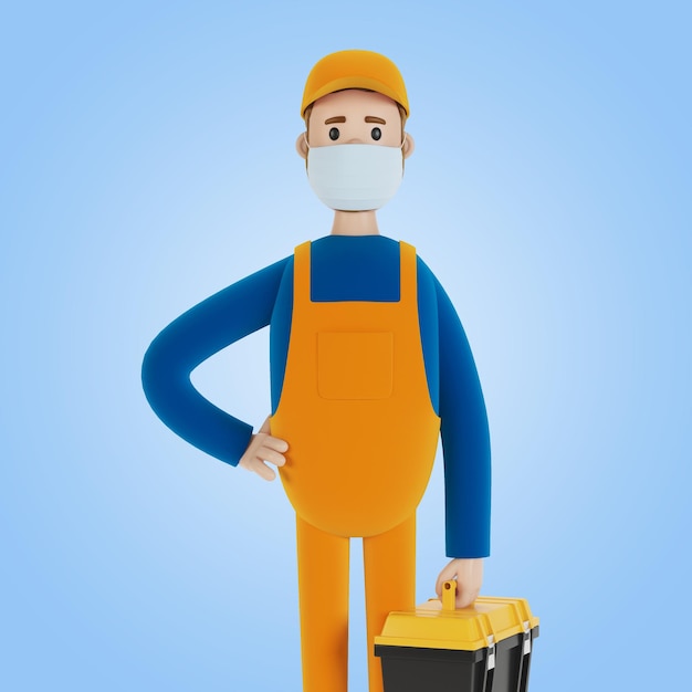 Master for an hour with a toolbox Builder 3D illustration in cartoon style