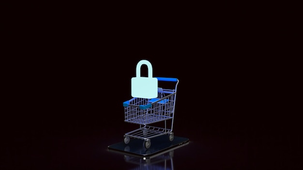 The master key in shopping cart for security or saving shopping on line 3d rendering