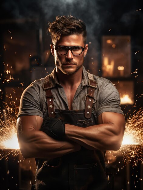 Photo master male blacksmith forging metal ai generated